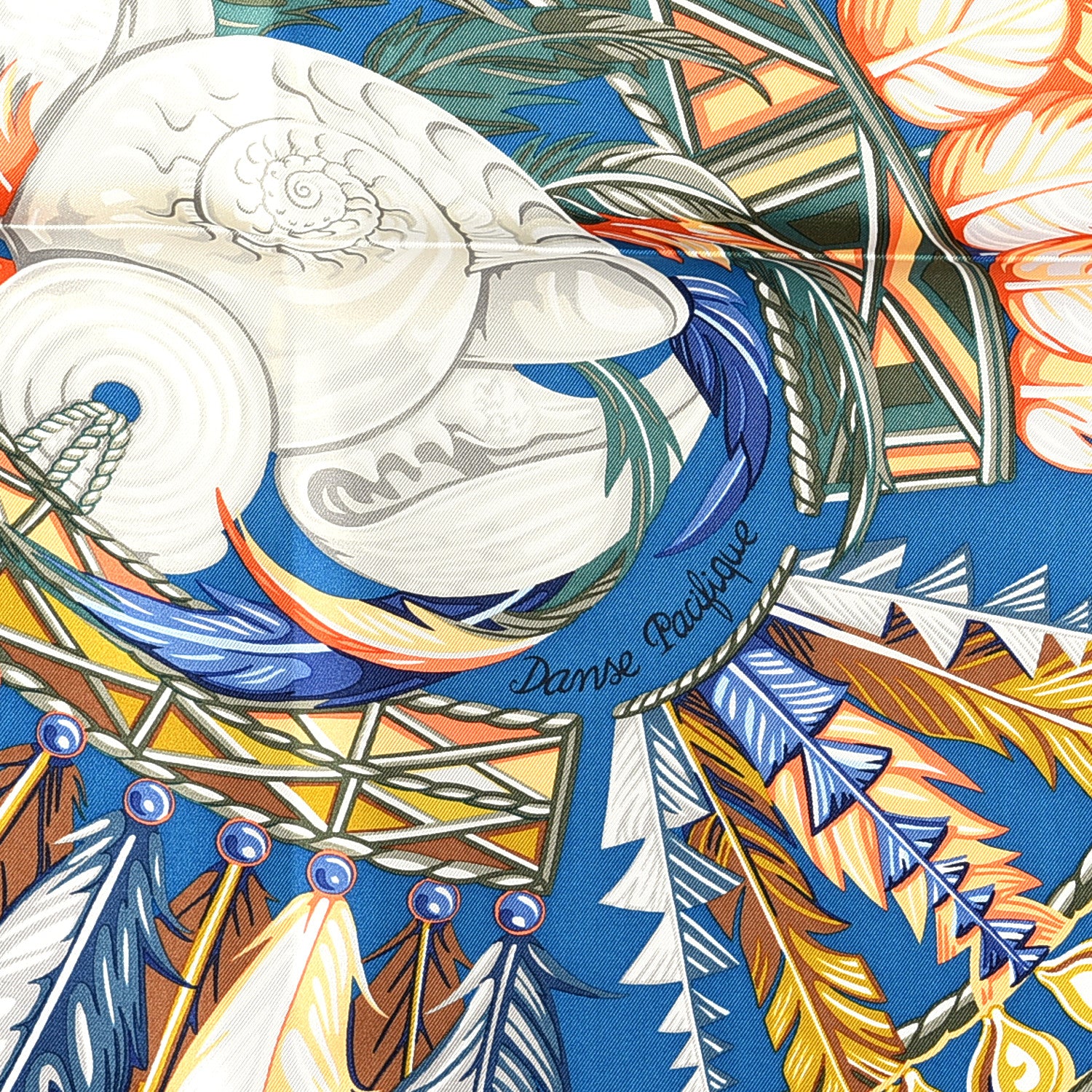 Hermes Silk Danse Pacifique Scarf 90 Bleu Canard Orange Kaki 3 of 4