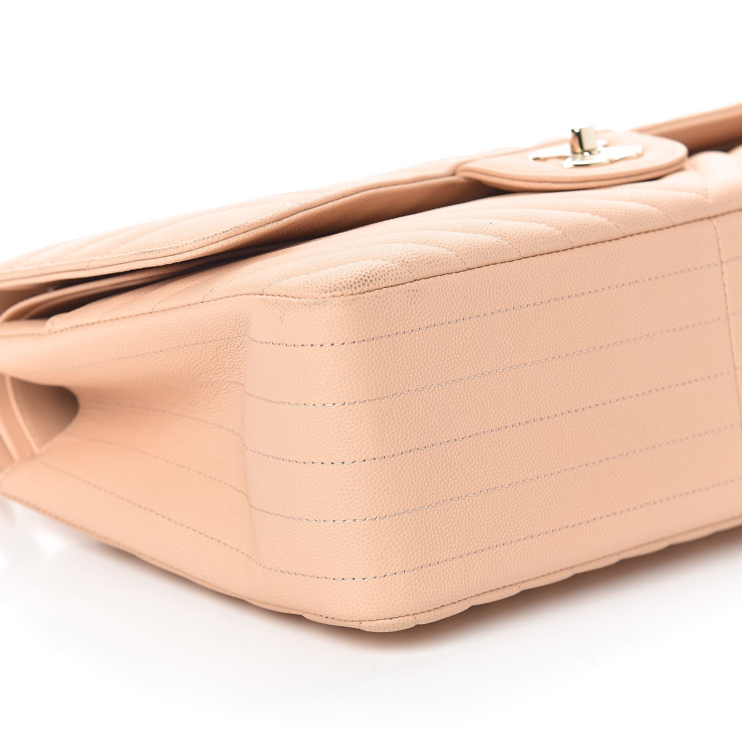 Chanel Caviar Chevron Quilted Jumbo Double Flap Beige 8 of 13