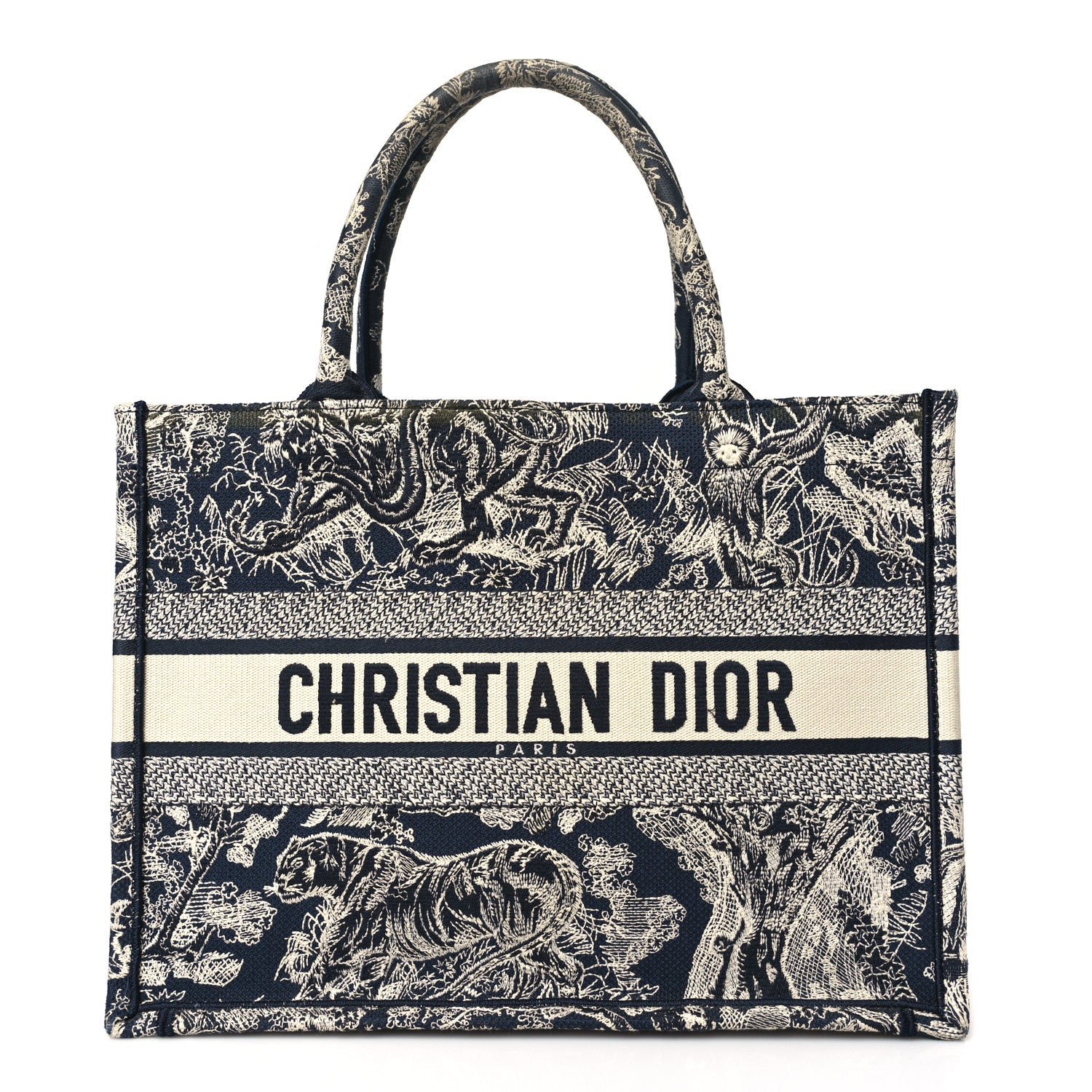 Christian Dior Canvas Embroidered Medium Toile De Jouy Reverse Book Tote Blue 1 of 13