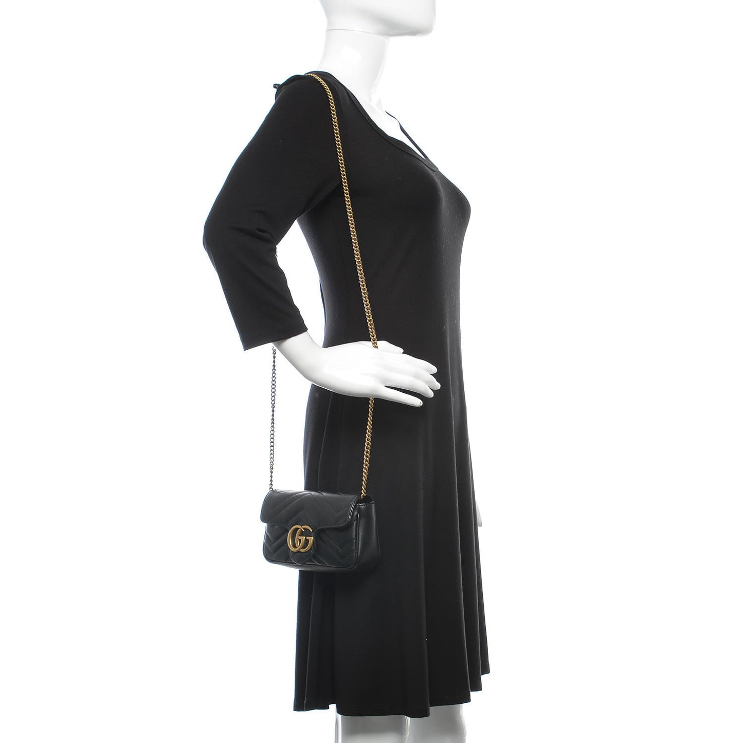 Calfskin Matelasse Super Mini GG Marmont Shoulder Bag Black