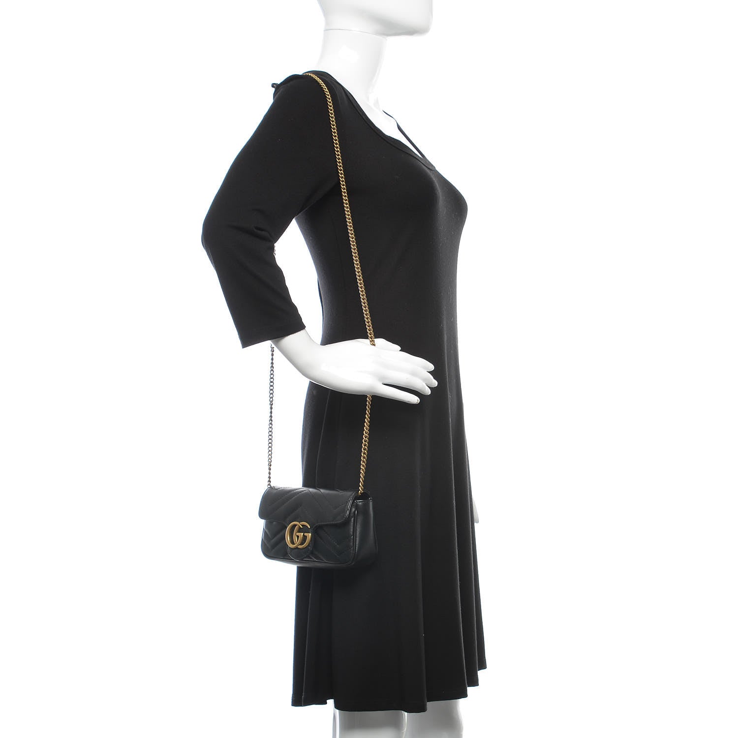 Gucci Calfskin Matelasse Super Mini GG Marmont Shoulder Bag Black 2 of 10