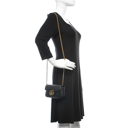 Gucci Calfskin Matelasse Super Mini GG Marmont Shoulder Bag Black 2 of 10