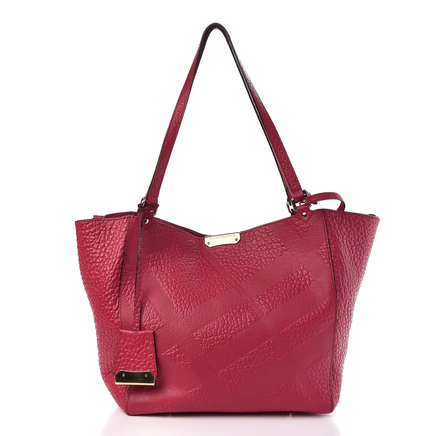 Signature Grain Calfskin Check Embossed Small Canterbury Tote Fuchsia