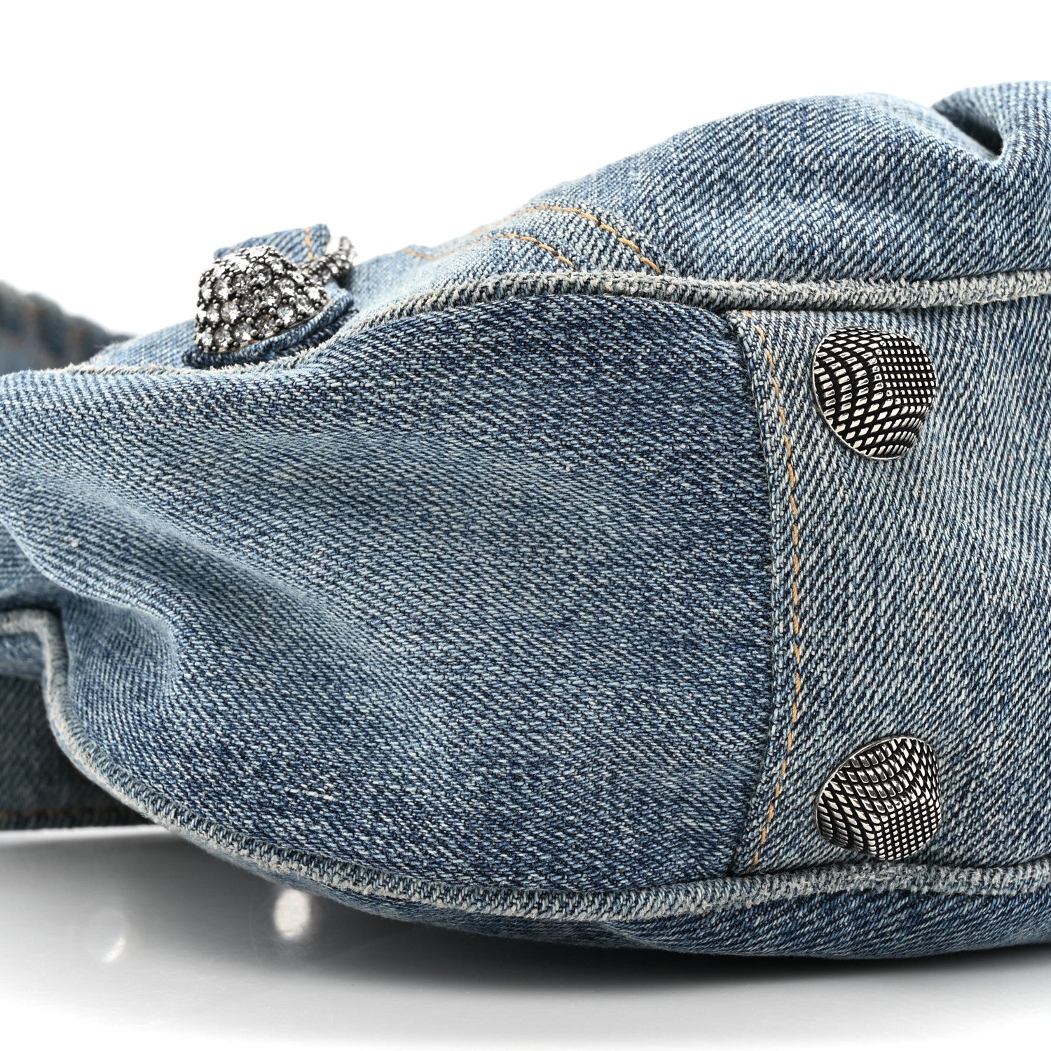 Balenciaga Washed Frayed Denim Crystal Small Le Cagole Shoulder Bag Blue 10 of 11