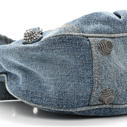 Balenciaga Washed Frayed Denim Crystal Small Le Cagole Shoulder Bag Blue 10 of 11