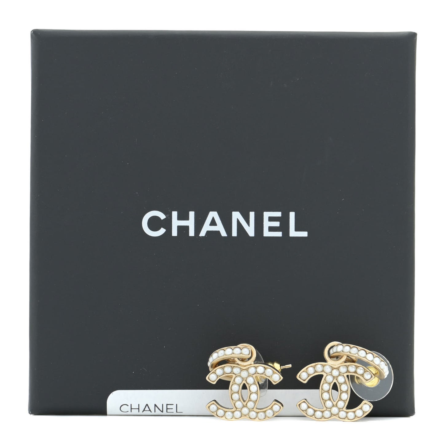 Pearl CC Hoop Drop Earring Gold