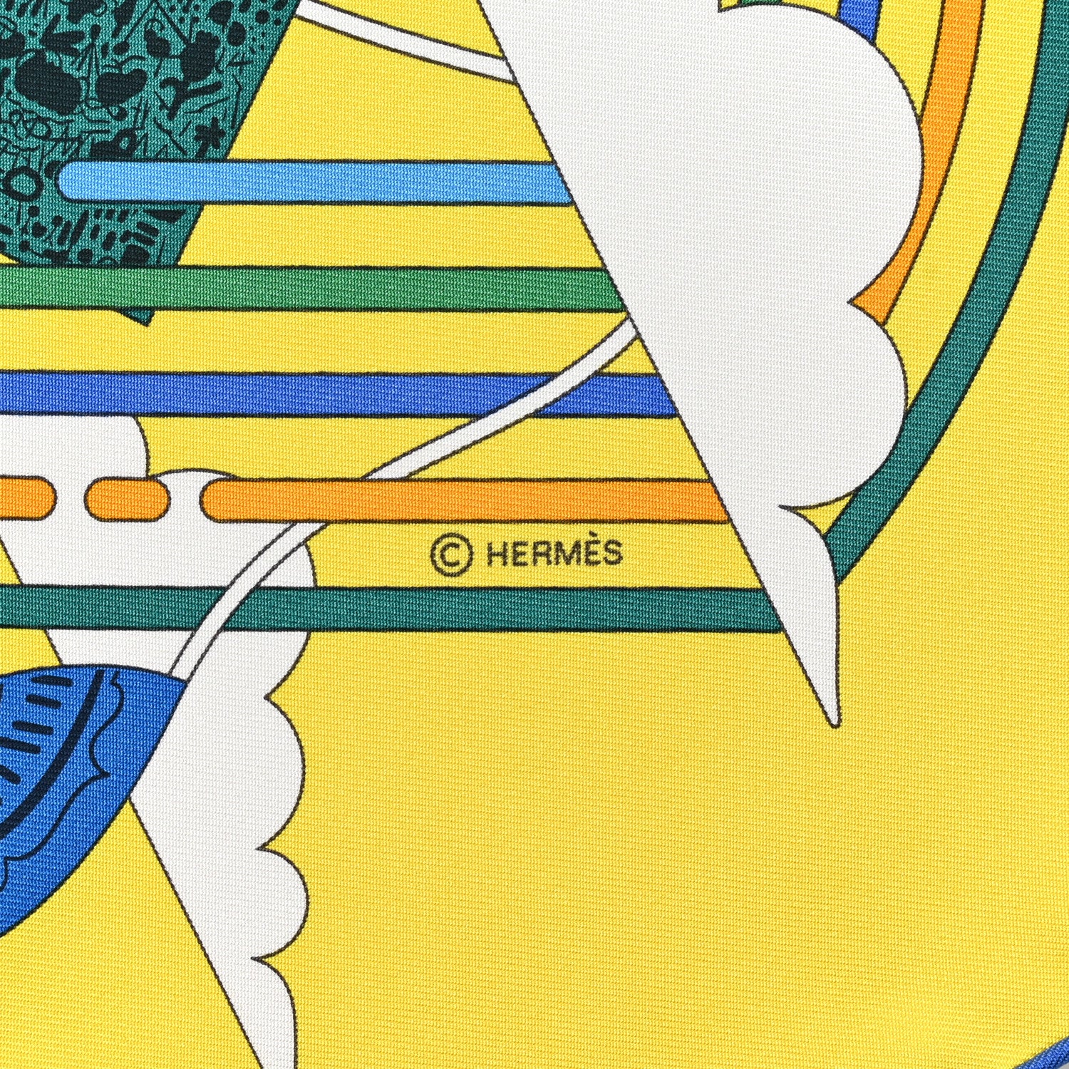 Hermes Silk La Maison des Carres Shawl 90 Jaune Vif Bleu Vert 3 of 4