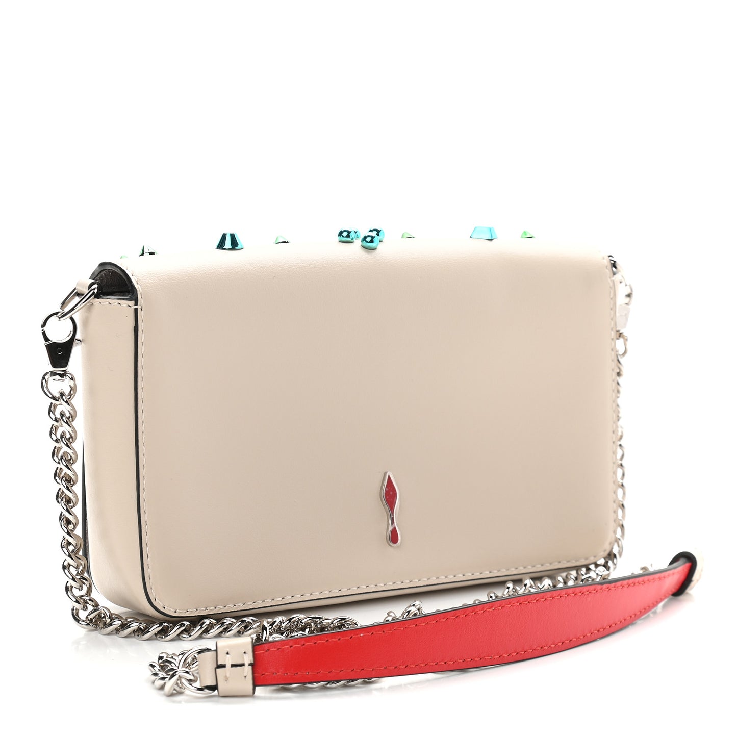 Calfskin Spikes Loubinthesky Zoompouch Crossbody Ivory Multicolor