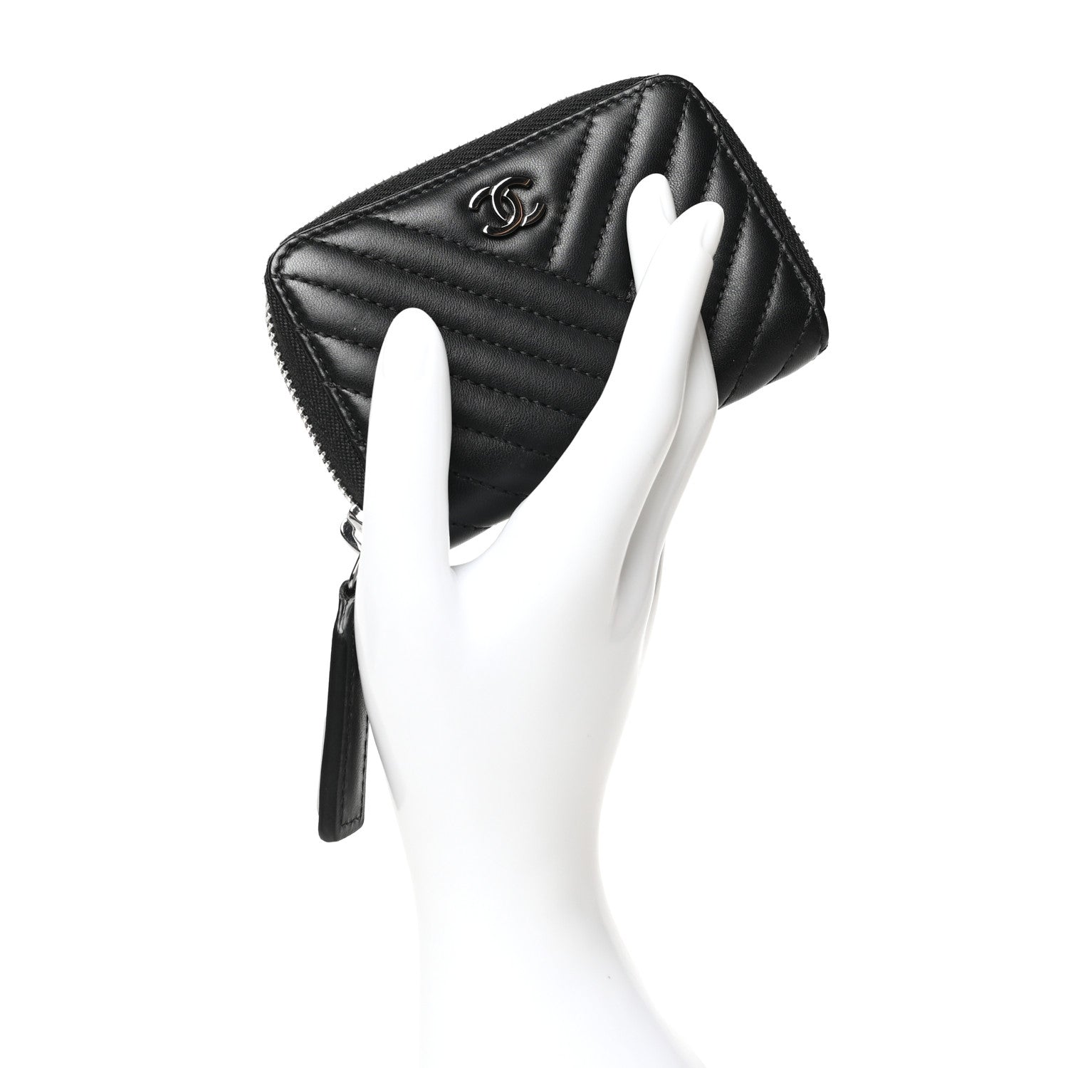 Chanel Lambskin Quilted Crossing Zip Around Coin Purse Black 2 of 10