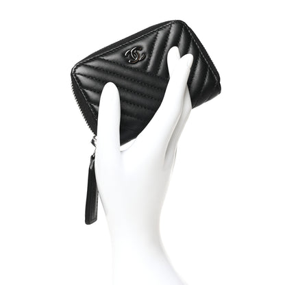 Chanel Lambskin Quilted Crossing Zip Around Coin Purse Black 2 of 10