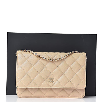 Chanel Iridescent Caviar Quilted Wallet On Chain WOC Beige 12 of 12