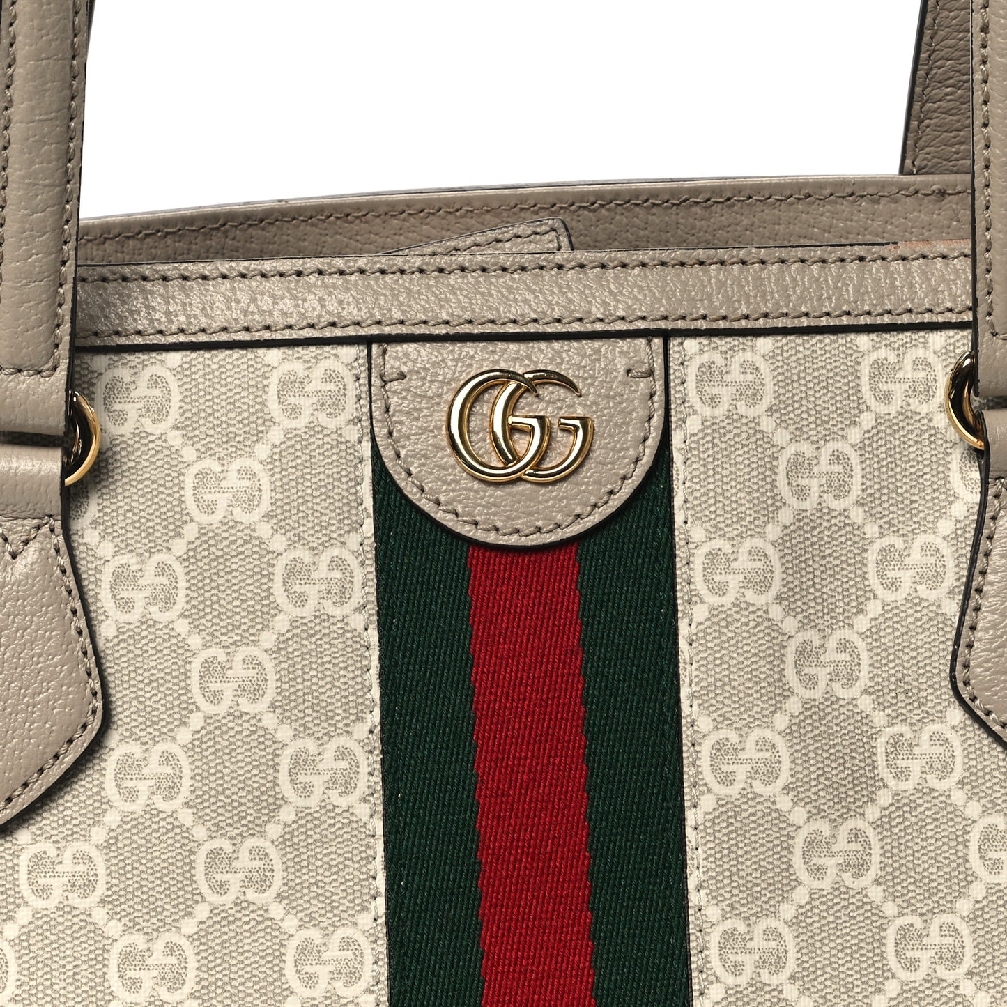 GG Supreme Monogram Textured Dollar Calfskin Web Medium Ophidia Shopping Tote Beige Mystic White Oatmeal
