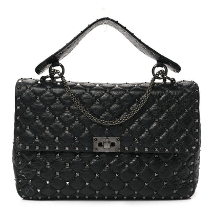 Valentino Garavani Craquele Nappa Large Rockstud Spike Shoulder Bag Black 1 of 6