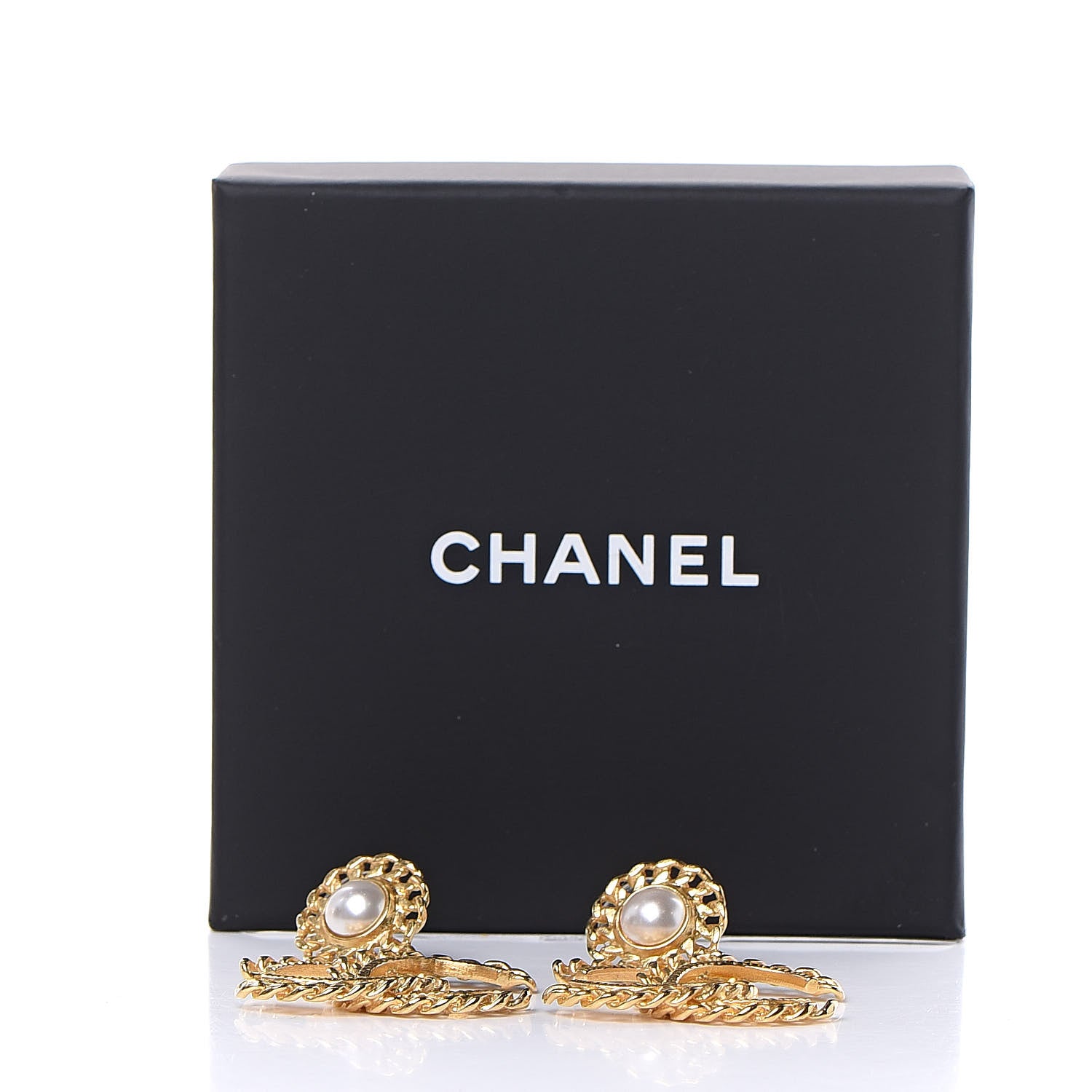 Chanel Metal Pearl CC Chain Drop Earrings Gold 5 of 5