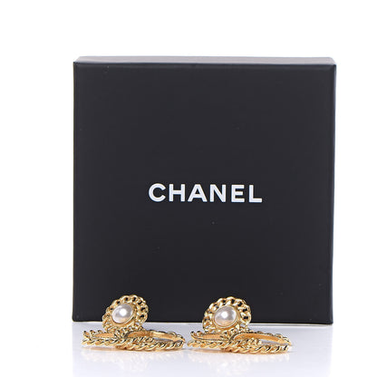 Chanel Metal Pearl CC Chain Drop Earrings Gold 5 of 5