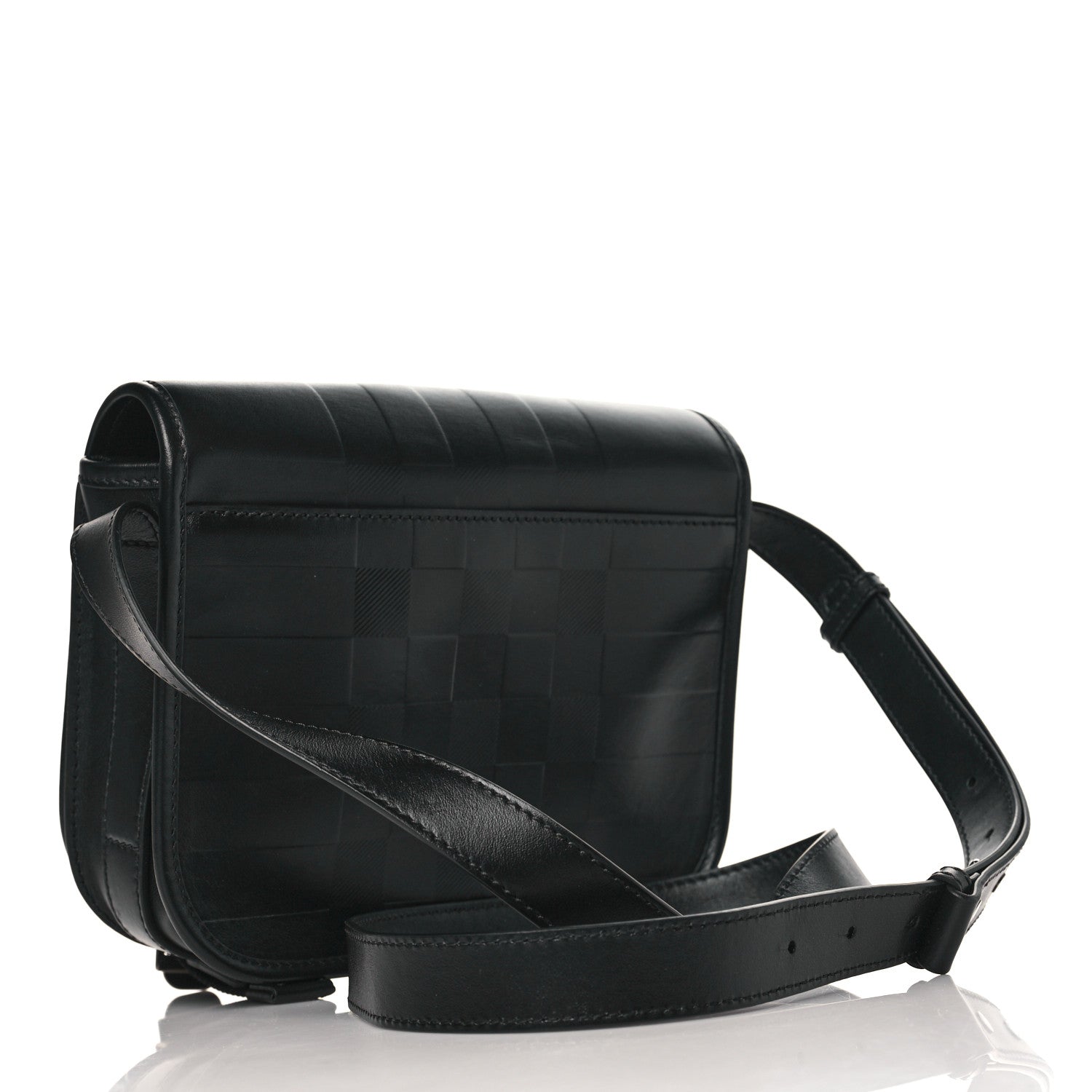 Burberry Calfskin Embossed Check Messenger Bag Black 3 of 9