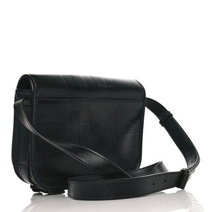 Burberry Calfskin Embossed Check Messenger Bag Black 3 of 9