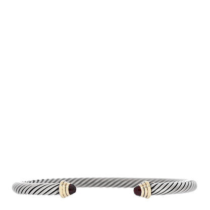 David Yurman Sterling Silver 18K Yellow Gold Garnet 4mm Kids Birthstone Cable Bracelet 1 of 4