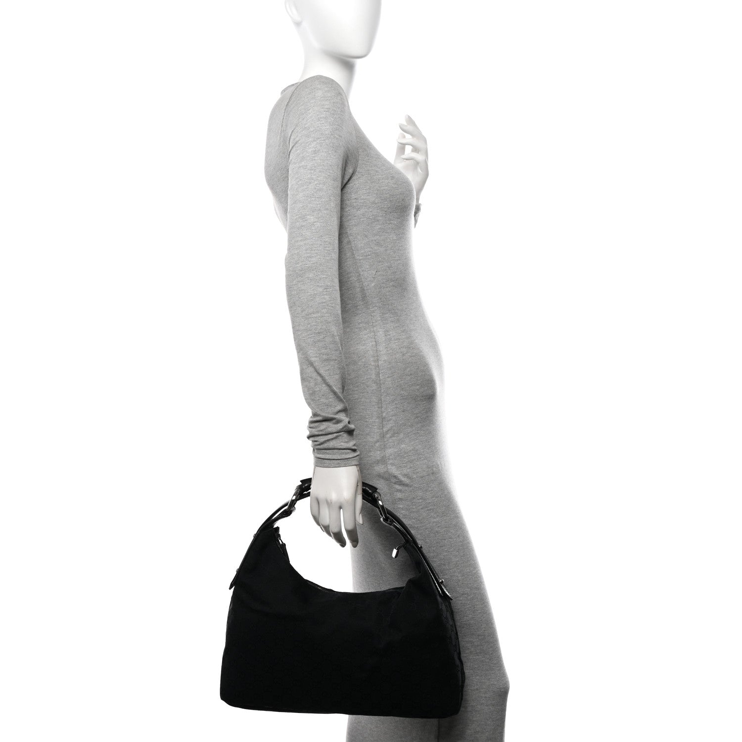 Gucci Monogram Medium Horsebit Chain Hobo Black 2 of 12