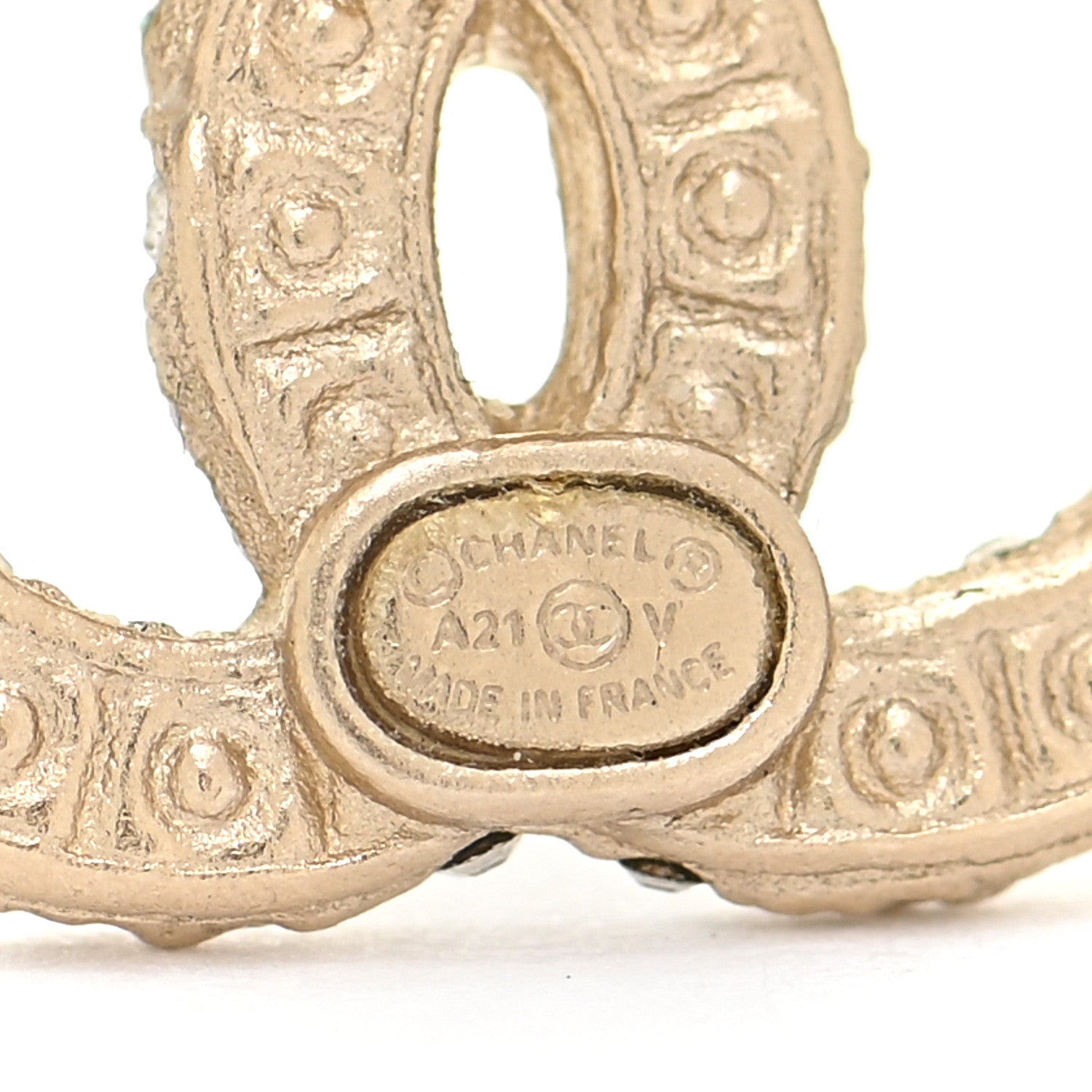 Chanel Pearl Crystal CC Stud Earrings Gold 4 of 5