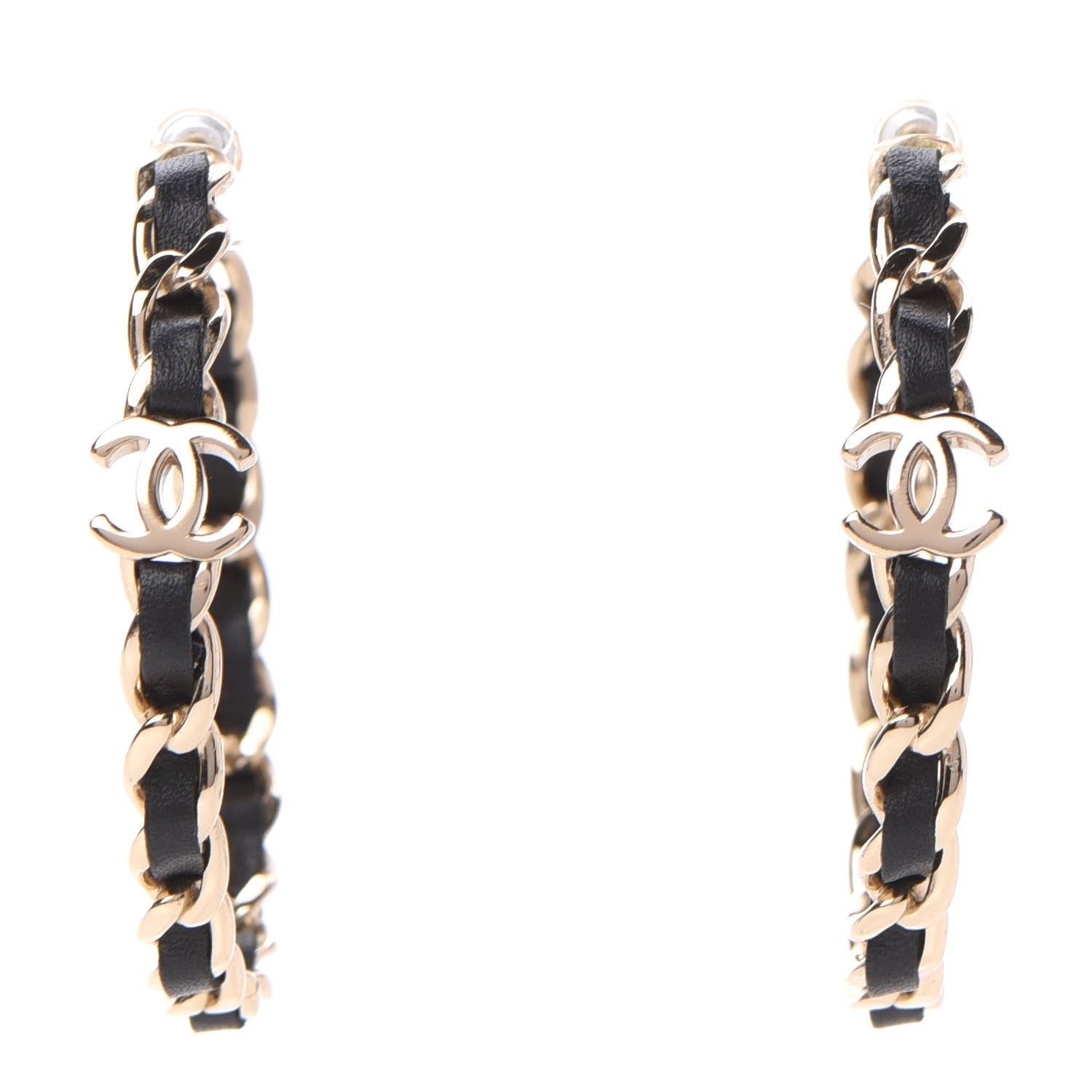 Chanel Lambskin CC Chain Hoop Earrings Matte Gold Black 1 of 5