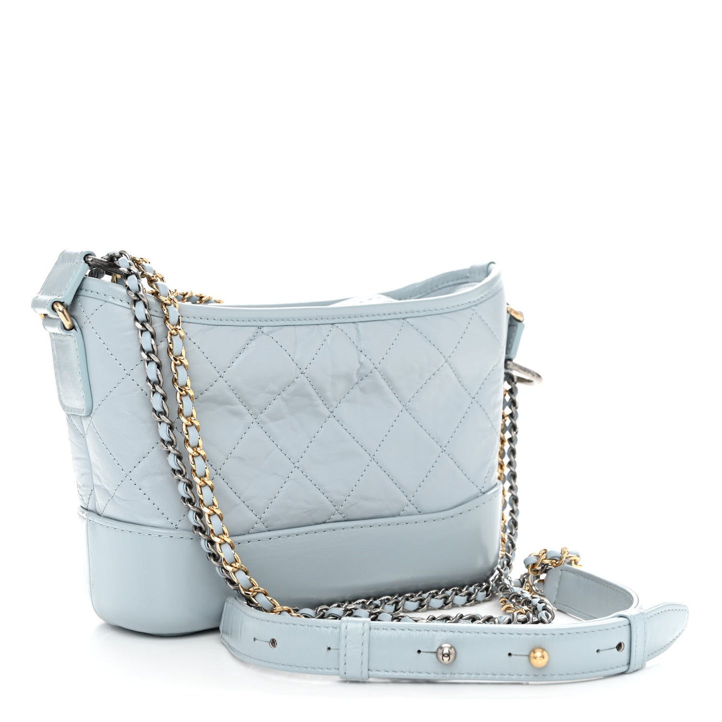 Aged Calfskin Quilted Small Gabrielle Hobo Light Blue