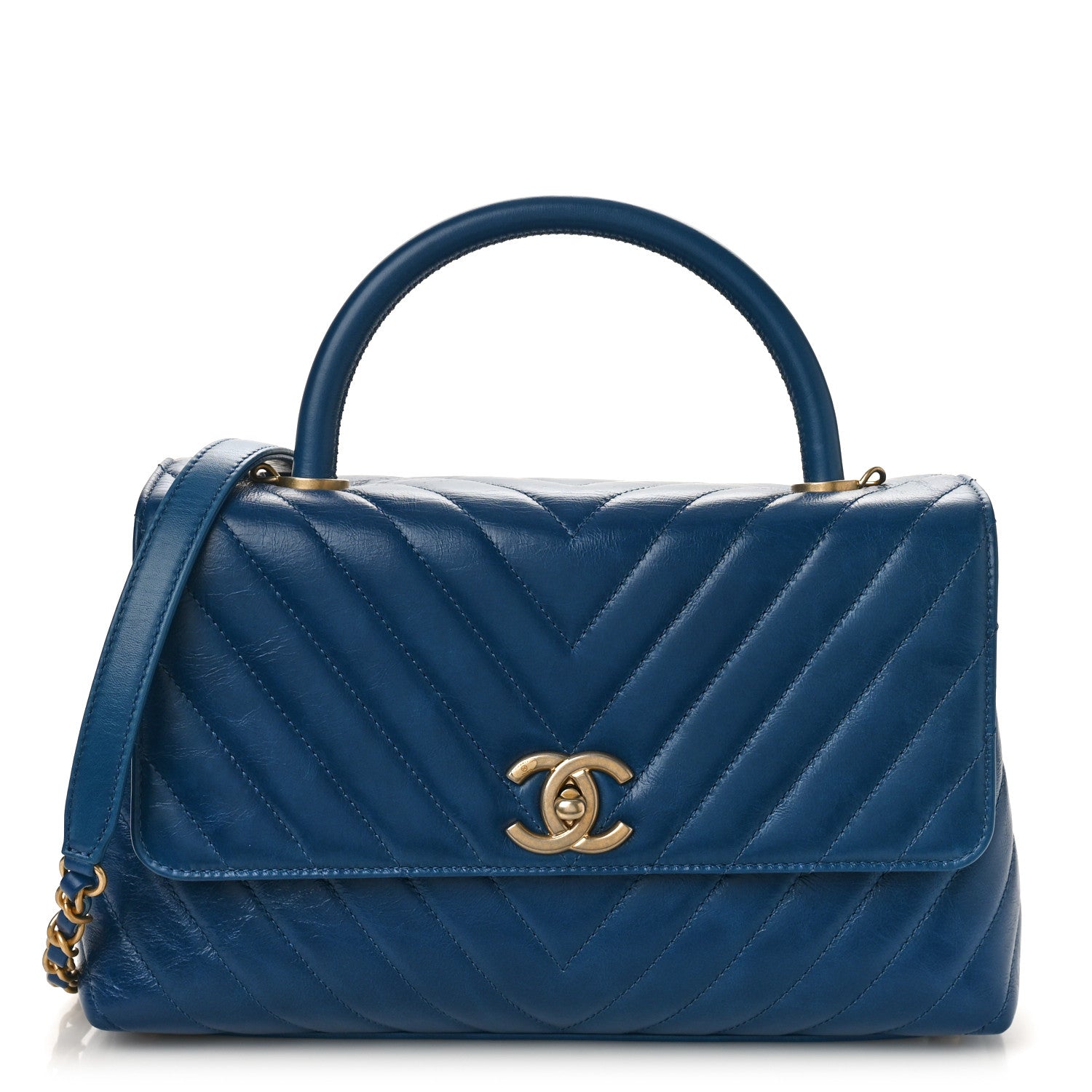 Chanel Calfskin Chevron Quilted Small Coco Handle Flap Blue 1 of 9