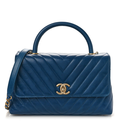 Chanel Calfskin Chevron Quilted Small Coco Handle Flap Blue 1 of 9