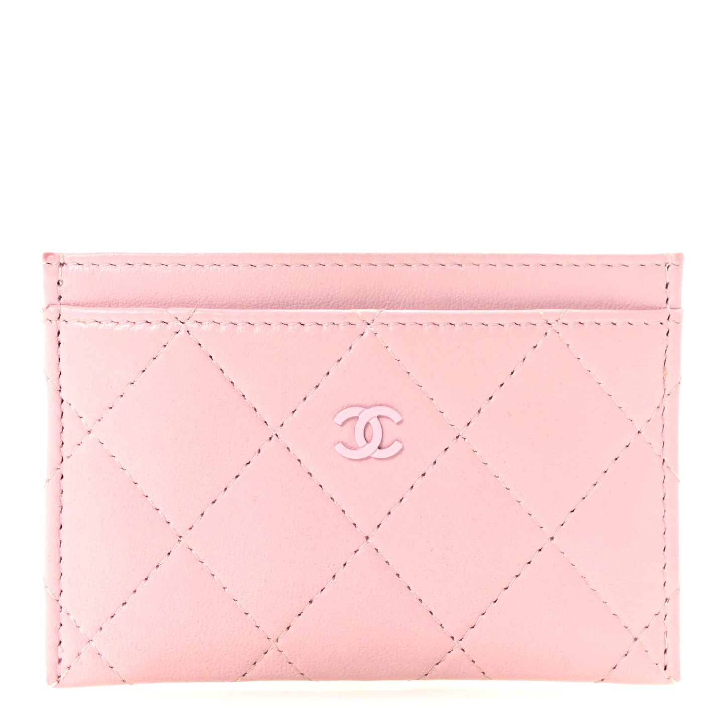 Calfskin Quilted Card Holder Light Pink