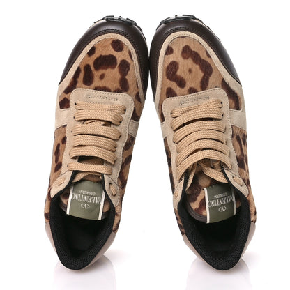 Valentino Garavani Calf Hair Suede Leopard Print Womens Rockrunner Sneakers 37.5 Multicolor 2 of 8