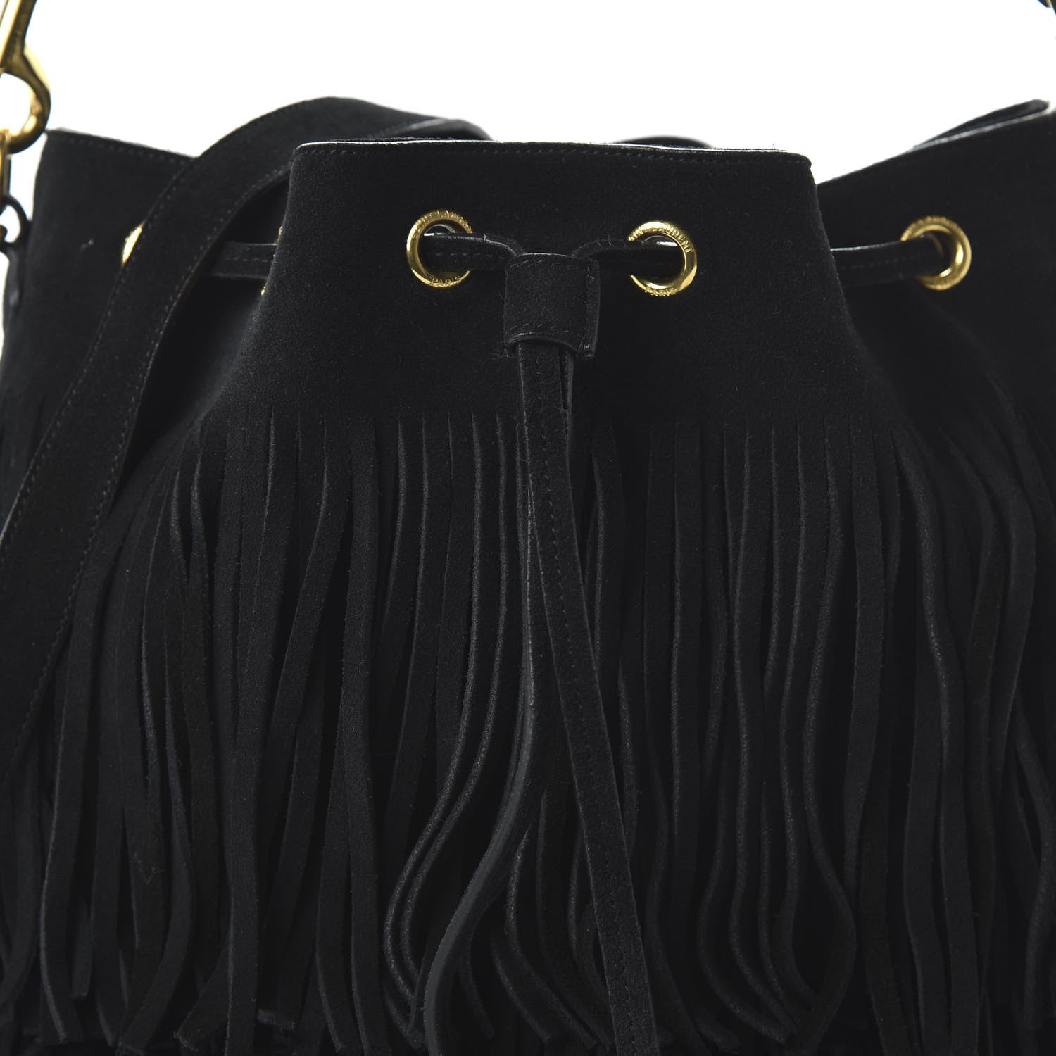 Saint Laurent Suede Calfskin Small Emmanuelle Fringe Bucket Bag Black 9 of 11