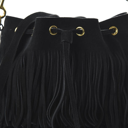 Saint Laurent Suede Calfskin Small Emmanuelle Fringe Bucket Bag Black 9 of 11