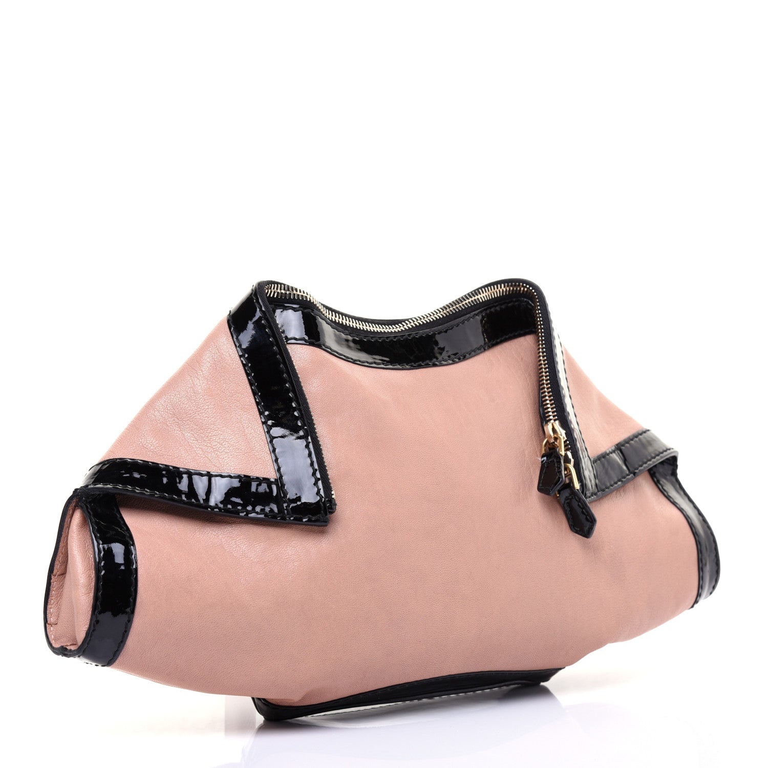Alexander McQueen Lambskin Patent De Manta Clutch Pink Black 3 of 10
