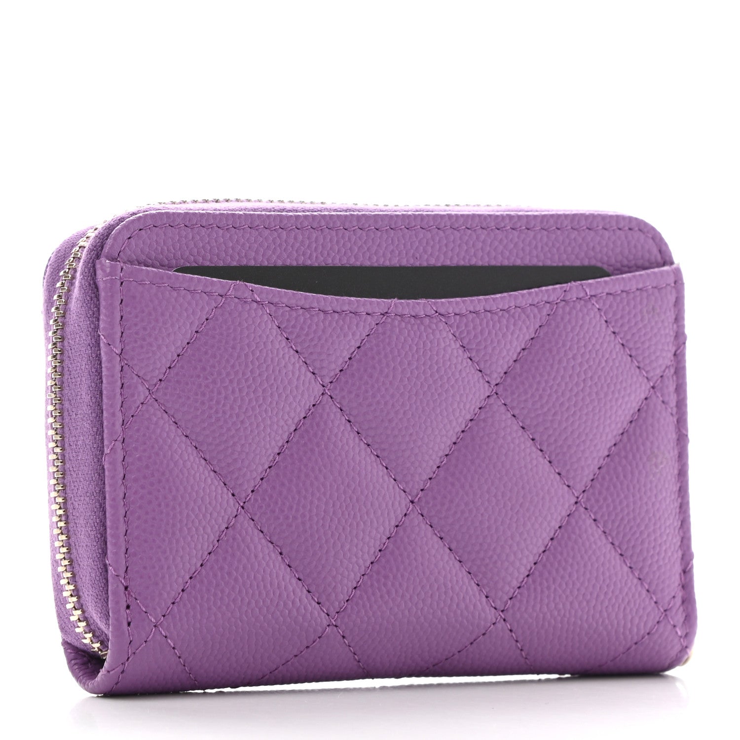Chanel Caviar Quilted Zip Around Coin Purse Wallet Purple 3 of 8