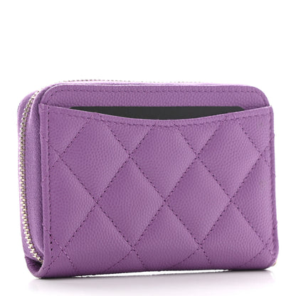 Chanel Caviar Quilted Zip Around Coin Purse Wallet Purple 3 of 8