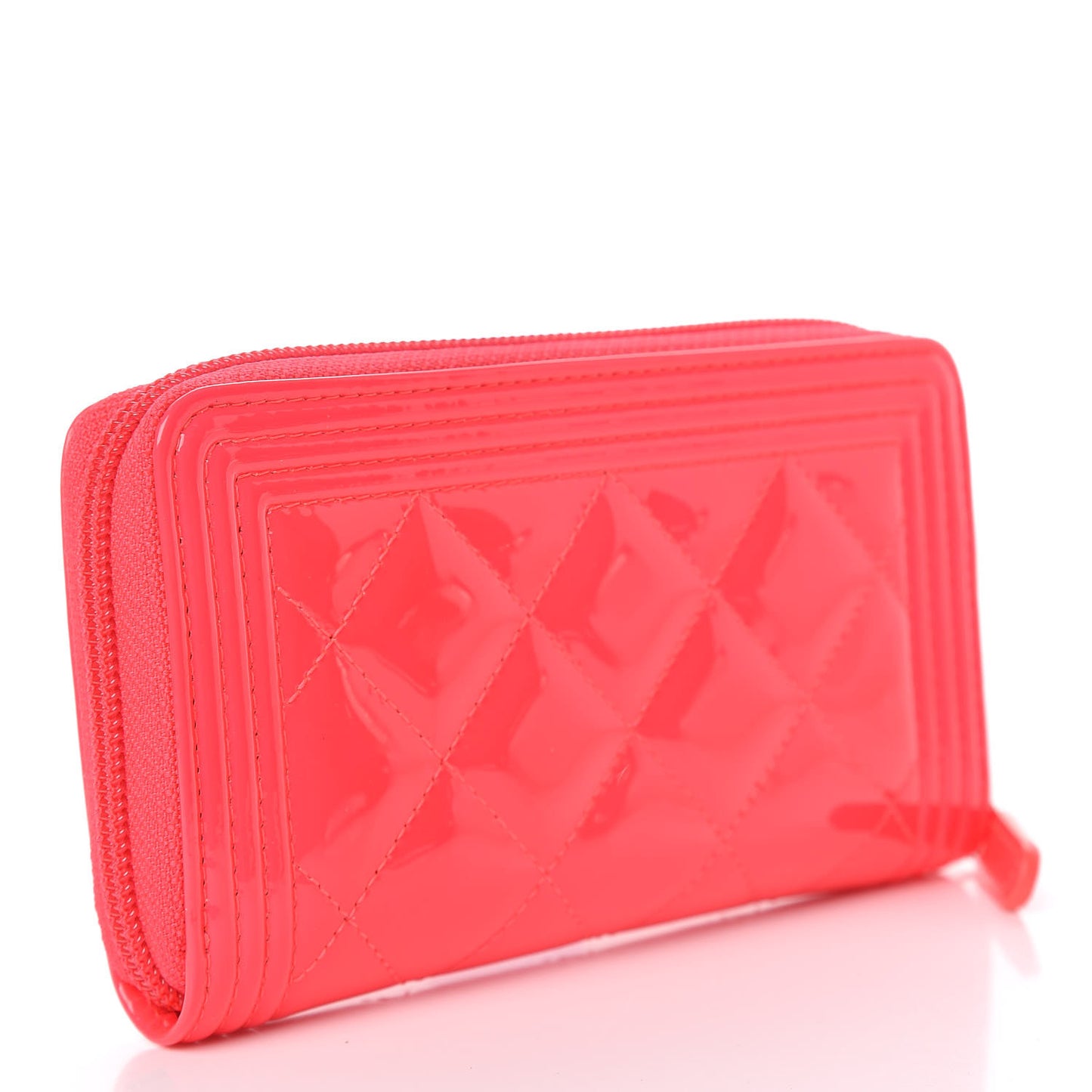 Patent Quilted Small Boy Zip Around Wallet Pink