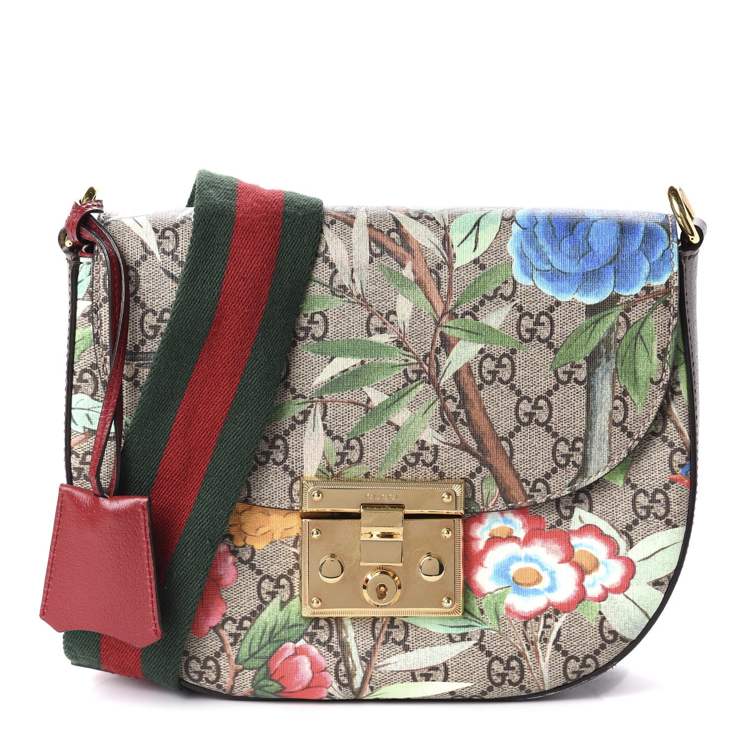Gucci GG Supreme Monogram Tian Web Medium Padlock Messenger Shoulder Bag Beige Multicolor New Acero 1 of 11