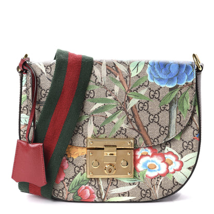 Gucci GG Supreme Monogram Tian Web Medium Padlock Messenger Shoulder Bag Beige Multicolor New Acero 1 of 11