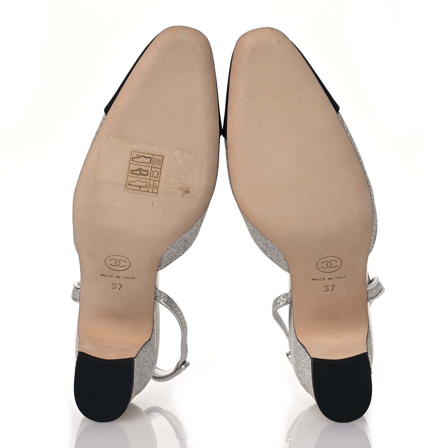 Glitter Grosgrain Cap Toe CC Slingback Pumps 37 Silver Black