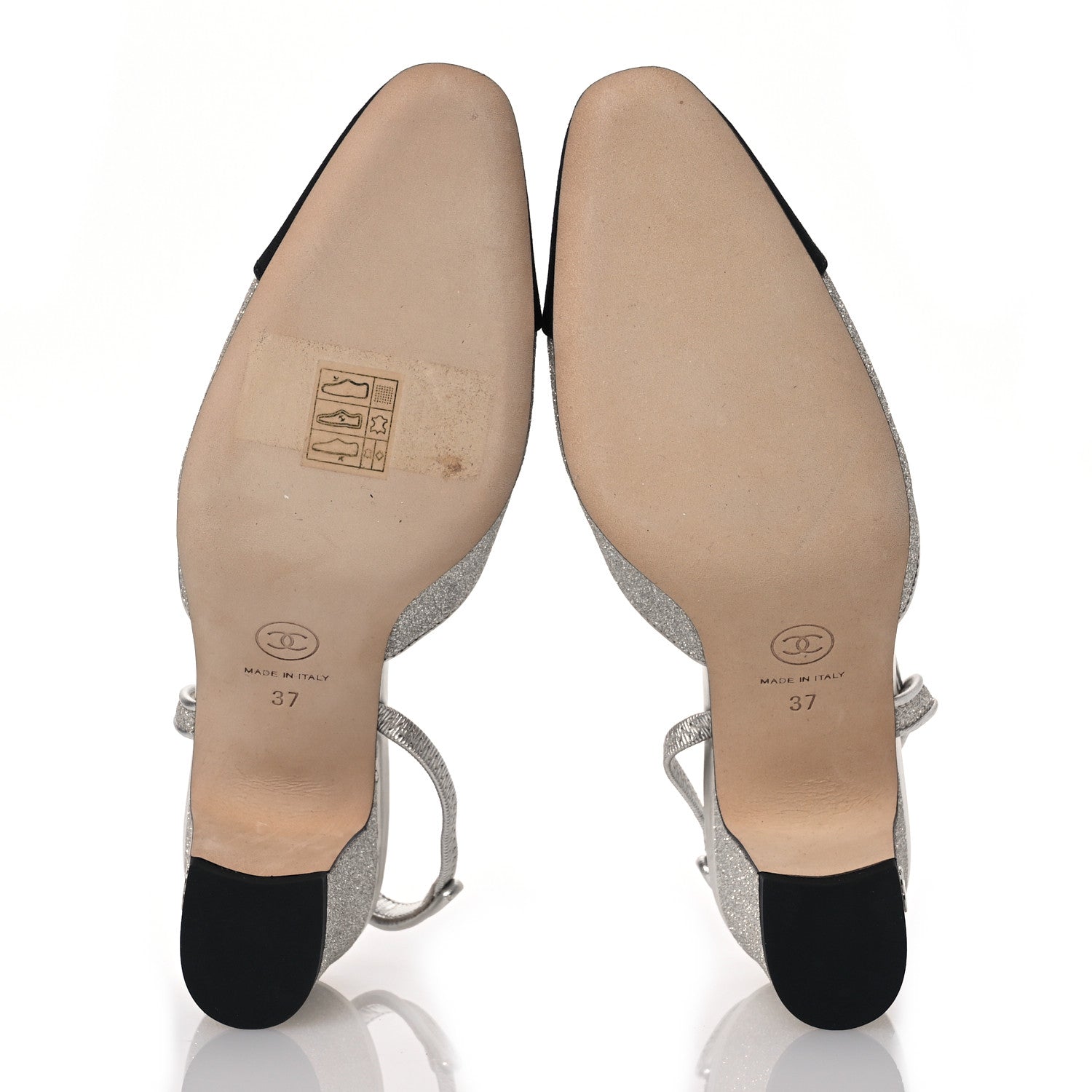 Chanel Glitter Grosgrain Cap Toe CC Slingback Pumps 37 Silver Black 6 of 10