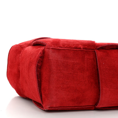 Bottega Veneta Suede Shearling Maxi Intrecciato Small Arco Tote Red 9 of 10