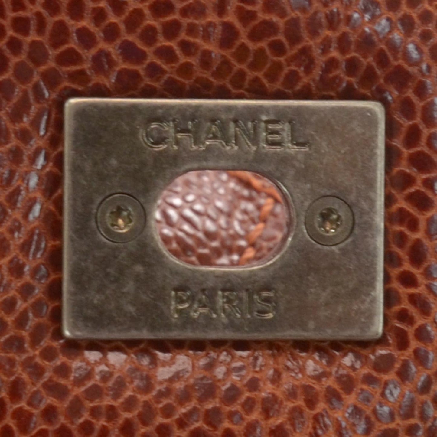 Caviar Quilted Small Elastic Flap Brown