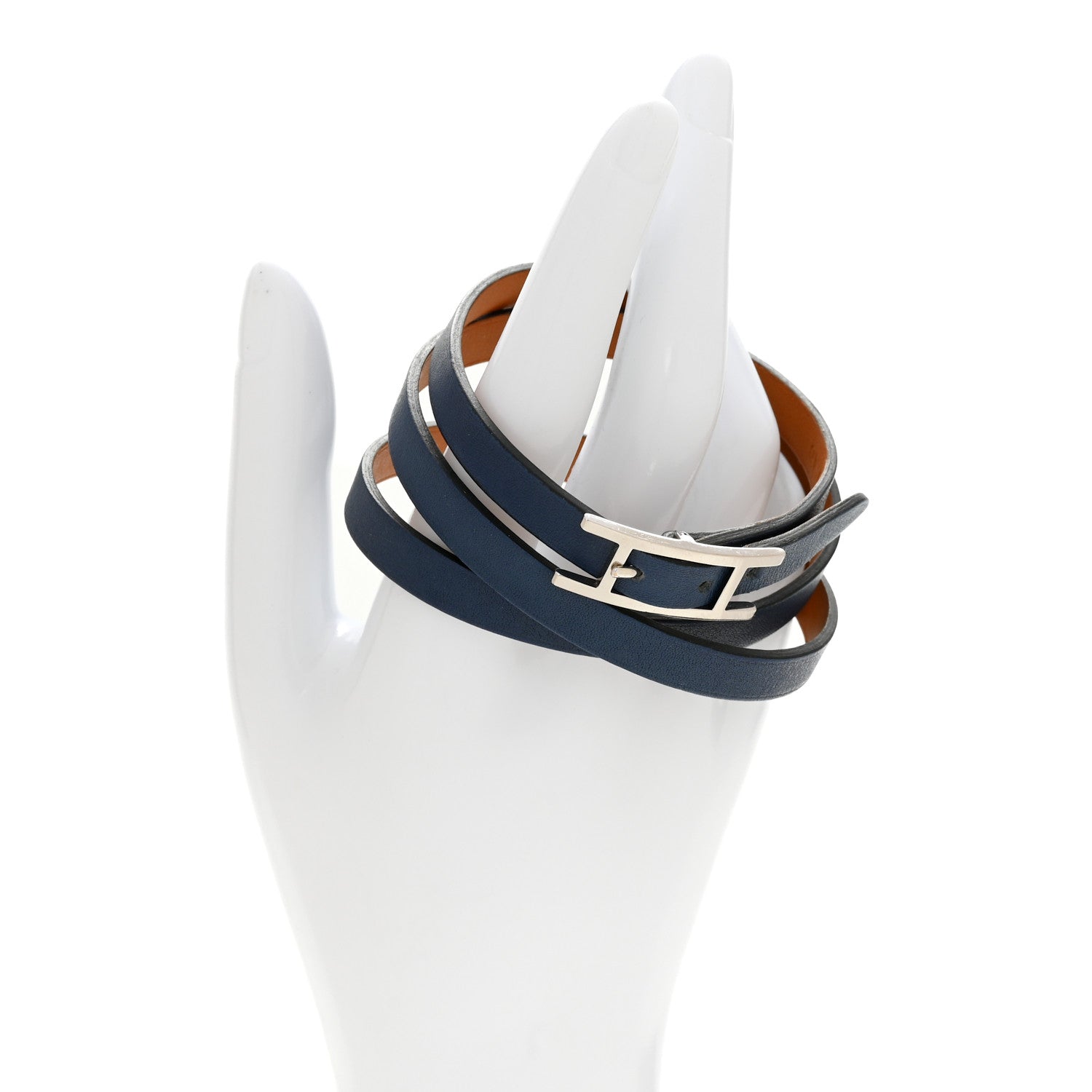 Hermes Swift 3MM Hapi Triple Tour Wrap Bracelet Bleu Agate 2 of 5