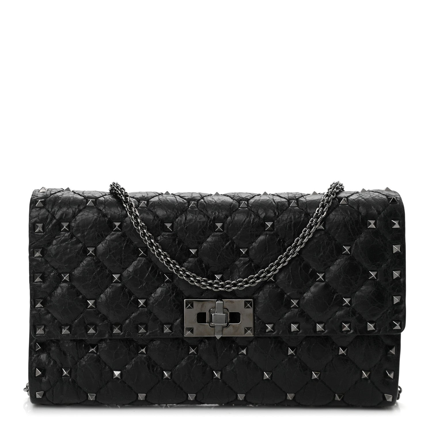 Valentino Garavani Craquele Nappa Rockstud Spike Wallet on Chain Black 1 of 9
