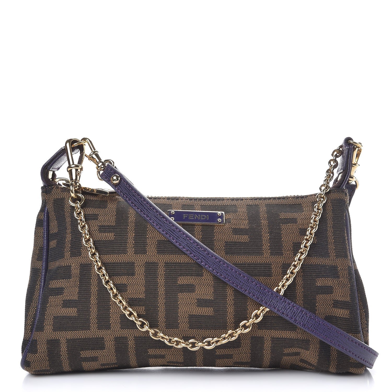 Fendi Zucca Vitello Elite Mini Pouch Crossbody Tobacco Viola 1 of 7
