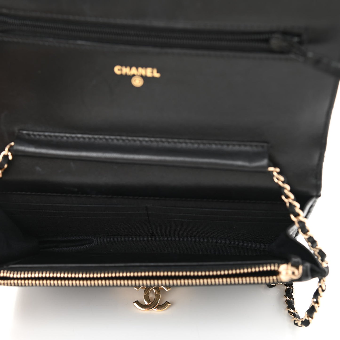 Lambskin Quilted Golden Class Wallet On Chain WOC Black