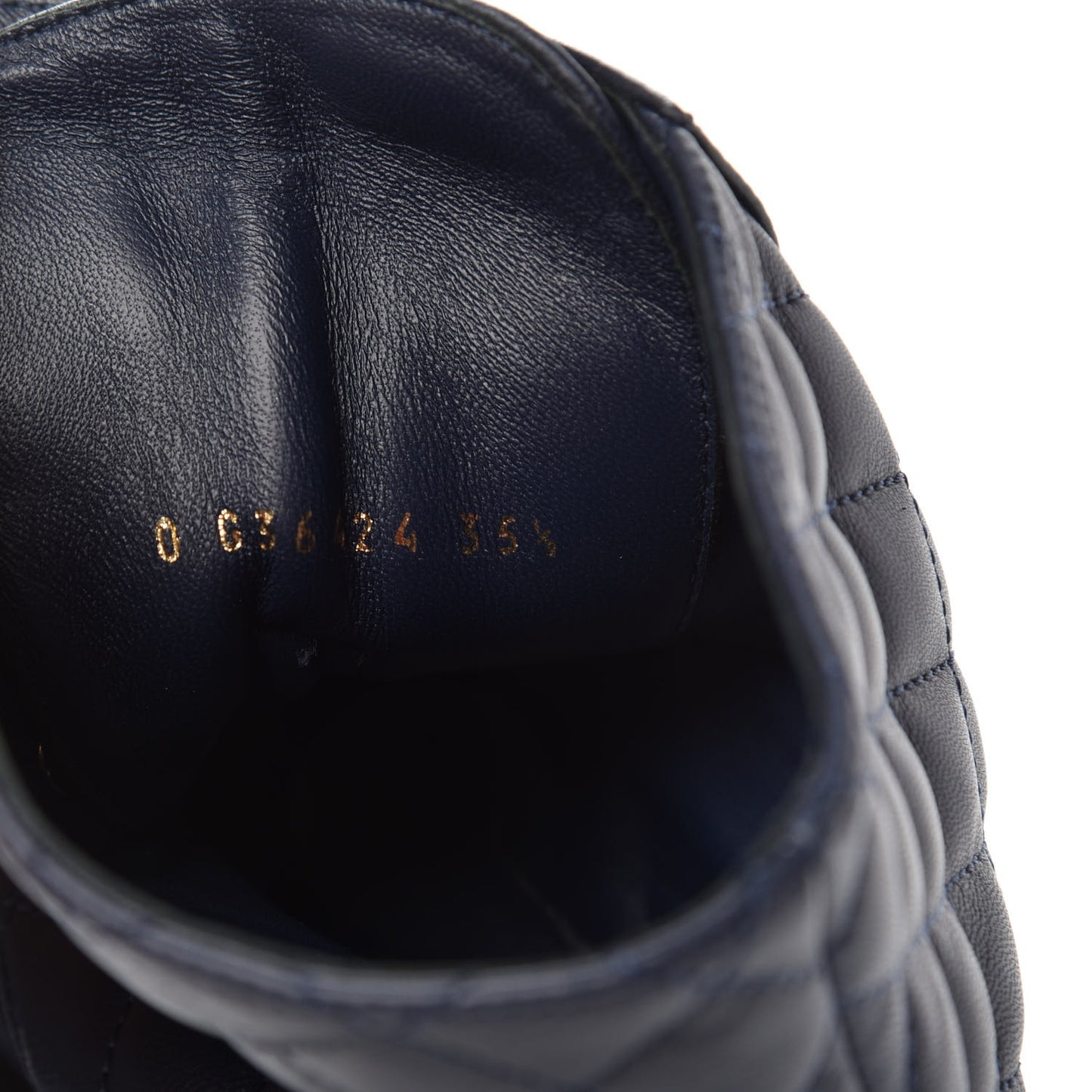Lambskin Calfskin Quilted Lace Up Combat Boots 35.5 Navy Black