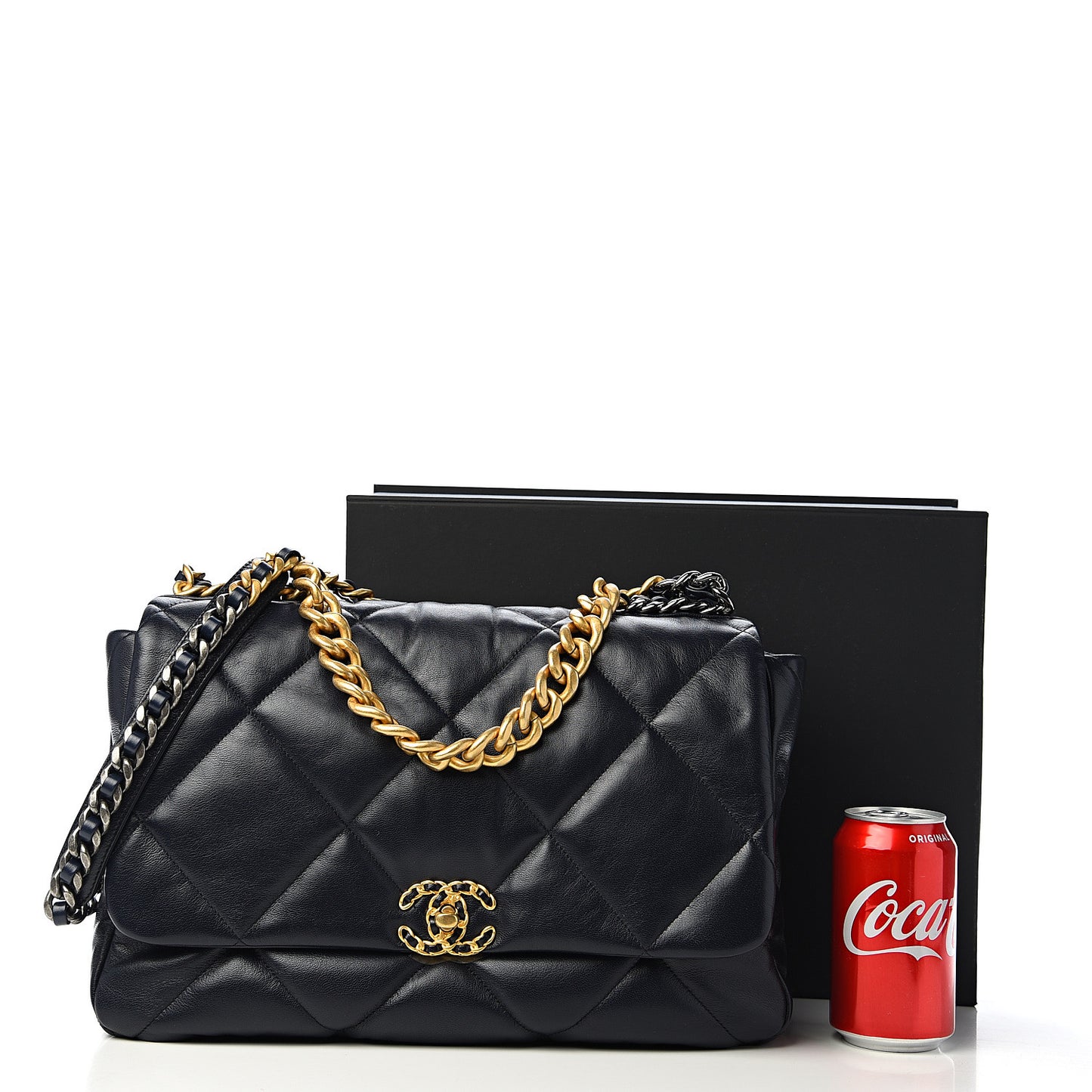 Shiny Goatskin Quilted Maxi 19 Flap Navy Blue