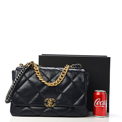 Chanel Shiny Goatskin Quilted Maxi 19 Flap Navy Blue 11 of 11