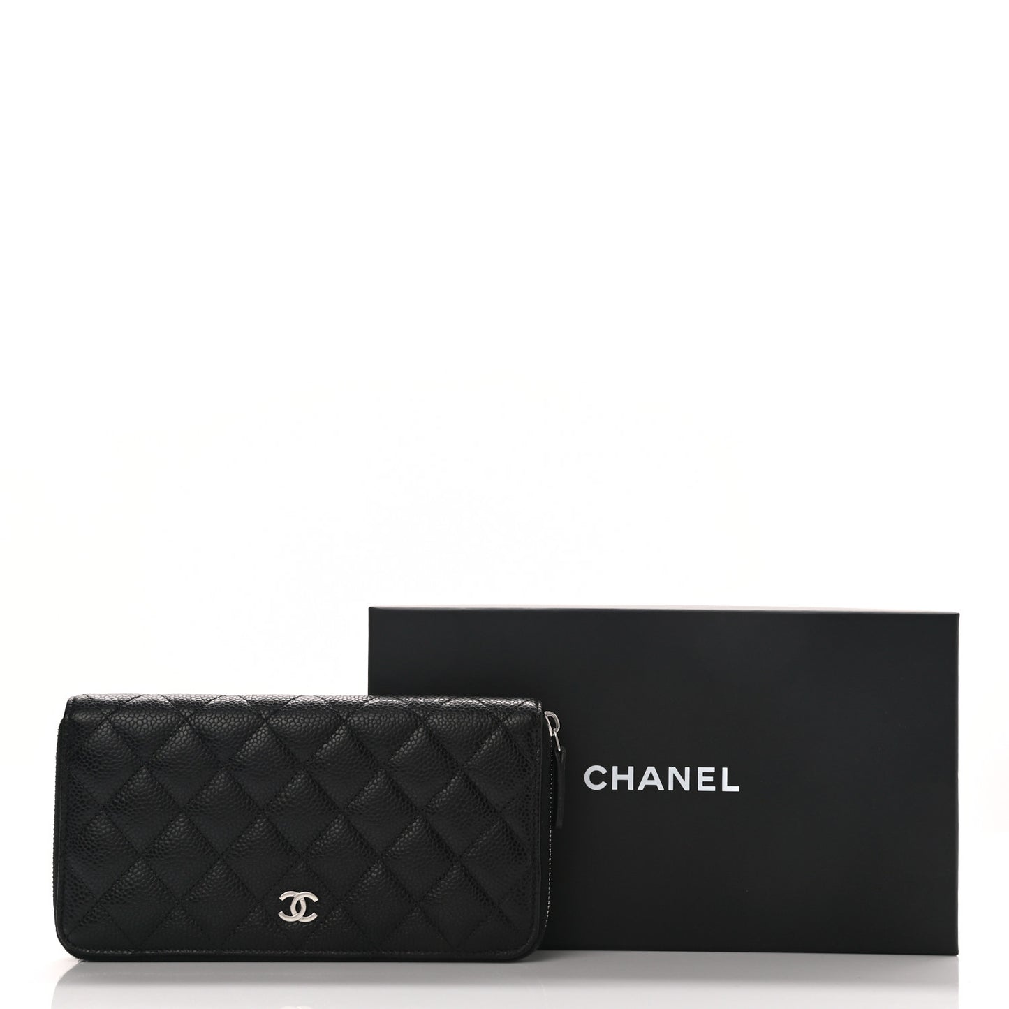 Caviar Quilted Large Gusset Zip Around Wallet Black